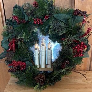 Light Up Candle Mirror Wall Hanging Wreath